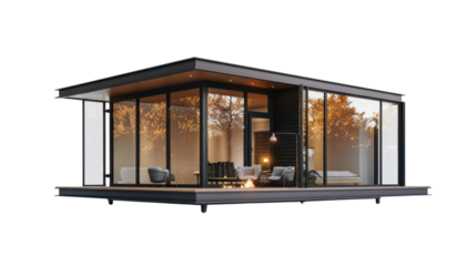 Modern tiny cottage house on transparent background