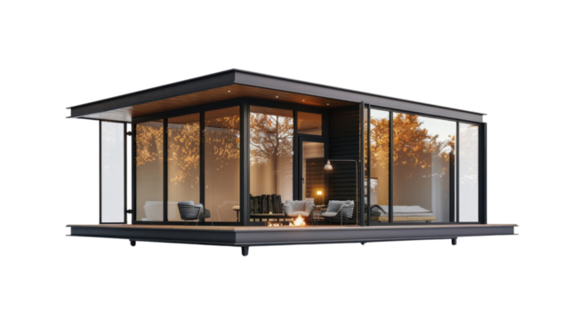 Modern tiny cottage house on transparent background