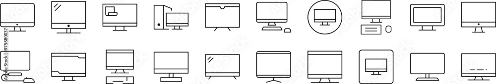 Poster computer outline web line icons collection. editable stroke. minimalistic linear pictogram for desig