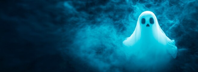 abstract halloween ghost against  background with copy space.  panoramic view with a mysterious atmosphere
