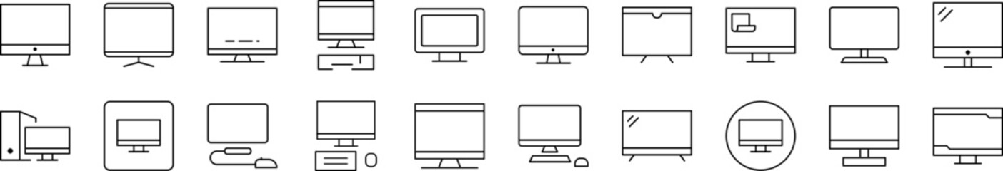 Computer Line Icon Pack. Editable Stroke. Minimalistic Linear Pictogram for Design of Cards, Apps, Banners, Posts