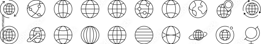Poster globe line icon collection. editable stroke. minimalistic linear pictogram for design of cards, apps