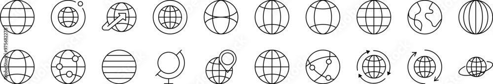 Aufkleber set of line icons of globe. editable stroke. minimalistic linear pictogram for design of cards, apps