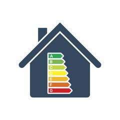 house energy efficiency rating, european union ecological classes from green a to red g, vector icon