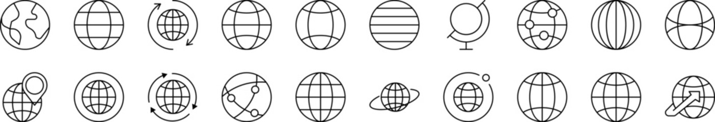 Fototapeta premium Globe Line Icon Bundle. Editable Stroke. Minimalistic Linear Pictogram for Design of Cards, Apps, Banners, Posts