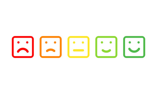 five different colors and moods smiles, outline squared vector icons set