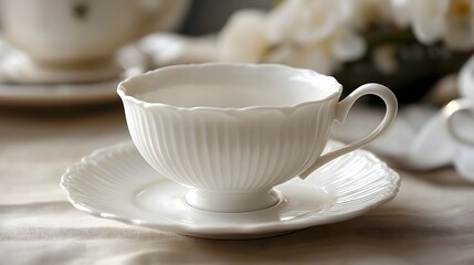 135. A delicate white porcelain teacup with fine details
