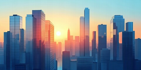 Obraz premium Bright modern city skyline silhouette against a radiant sky at sunrise new beautiful stock image illustration AI