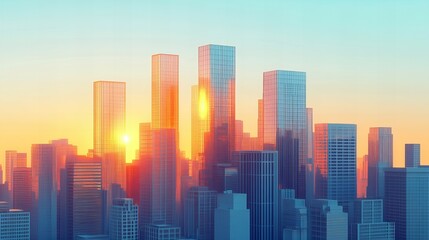 Obraz premium Bright modern city skyline silhouette against a radiant sky at sunrise new beautiful stock image illustration AI