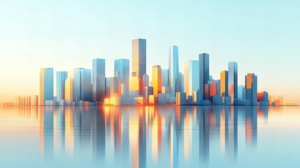 Obraz premium Bright modern city skyline silhouette against a radiant sky at sunrise new beautiful stock image illustration AI