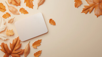 Thankful sign, decorated with fall leaves, 3D illustration, copy space for text,