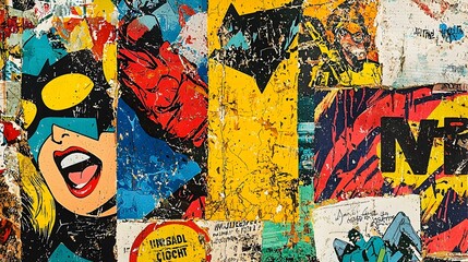Vibrant Graffiti Inspired Abstract Art on Urban Wall with Textured Layers and Bold Colors