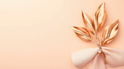 Fototapeta premium Thanksgiving napkin rings, shaped like leaves, 3D illustration, copy space for text,