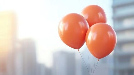 Thanksgiving parade balloons, floating in a cityscape, 3D illustration, copy space for text,