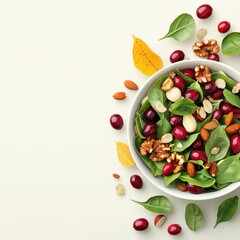 Thanksgiving salad, with cranberries and nuts, 3D illustration, copy space for text,