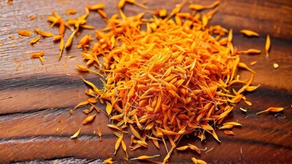 Saffron on wooden background.