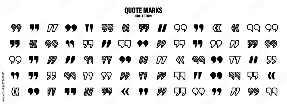 Fototapete hatched text quotation marks. hand drawn quotes icon. typographic speech mark symbol. vector illustr