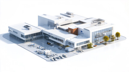 New construction community club house with white covered porch, sunset in the city modern home.