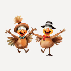 Happy dancing turkeys illustration