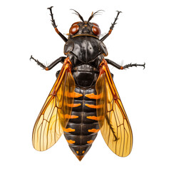 Close-Up Of Large Cicada Resting On Tree Bark