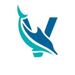 a logo combination of dolphins with letters, initials, numbers or alphabets with a blue base color for business purpose and other