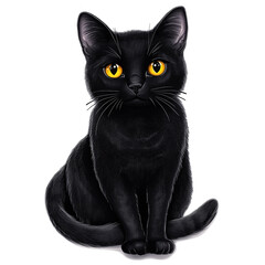 Beautiful  portrait of  black kitten with golden eyes  looking attentive isolated on white background