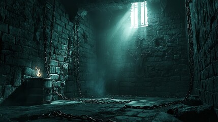 Dark Castle Dungeon of Shadows and Chains with Ominous Lighting