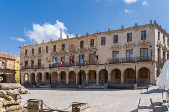 Soria in Castilla y Le&oacute;n, Spain - May 05, 2023: Main facade of Soria's town hall in Soria, Castilla y Le&oacute;n. Spain.