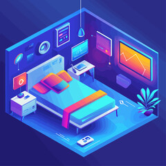 Isometric Health Monitoring Bedroom Vector Illustration