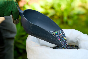 Plastic granulate in a plastic waste recycling plant