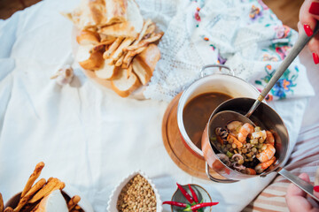 Cooked in the kitchen seafood soup for food as background