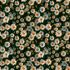 Chamomile field. Top view. Seamless pattern.