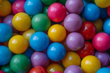 Colorful plastic balls in a children's playroom, close up