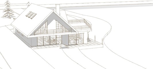 Fototapeta premium townhouse architectural sketch 3d illustration 