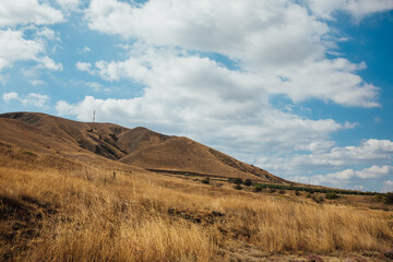 Beautiful from the journey of mountains and blue sky with clouds