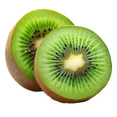 Bright Green Kiwi Fruit Cut in Half - Isolated on White
