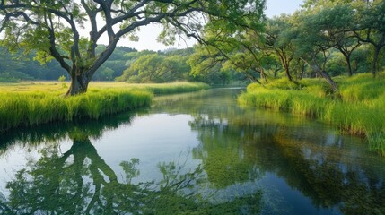 Tranquil River in a Verdant Forest