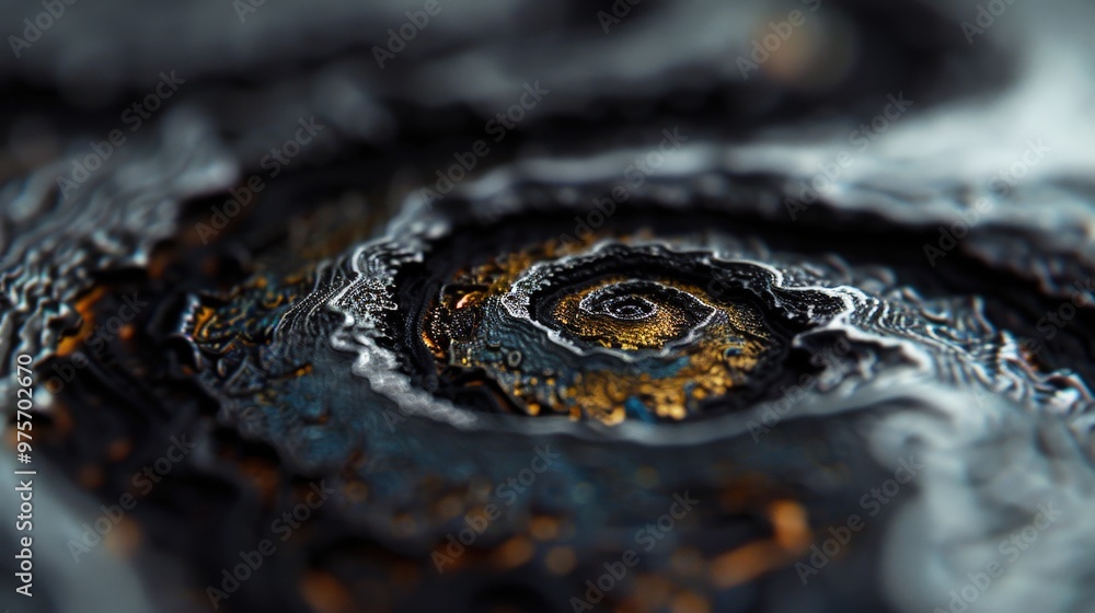 Poster abstract metallic spiral: a captivating close-up of a metallic spiral, revealing intricate details a