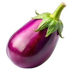 Bright Purple Eggplant with Green Top - Isolated on White