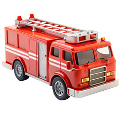 Bright Red Firetruck Toy Resting on White Background