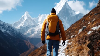 Minimalist hiker walking on remote mountain path