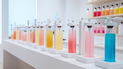 A high-tech hydration bar with robotic drink dispensers and neon-infused electrolytes, promoting recovery