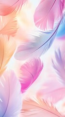 Fototapeta premium Colorful feather pattern on a soft background, artistic and calming design concept