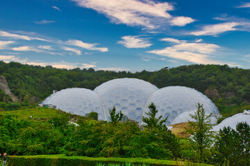 Geodesic Domes in a Lush Botanical Garden at Eden Project in Cornwall, UK