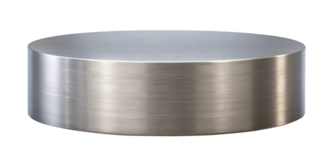Brushed metal pedestal with a matte finish, ideal for displaying modern decor or industrial-style pieces. Minimalist design add a sleek touch to interiors. Isolated on transparent background, png.