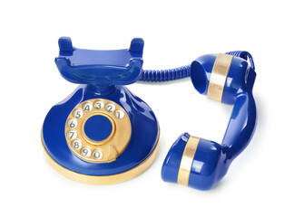 Elegant vintage blue telephone isolated on white