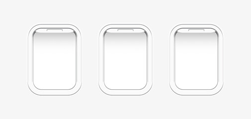 Airplane windows, view from inside cabin with white sidewall