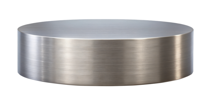 Brushed metal pedestal with a matte finish, ideal for displaying modern decor or industrial-style pieces. Minimalist design add a sleek touch to interiors. Isolated on transparent background, png.