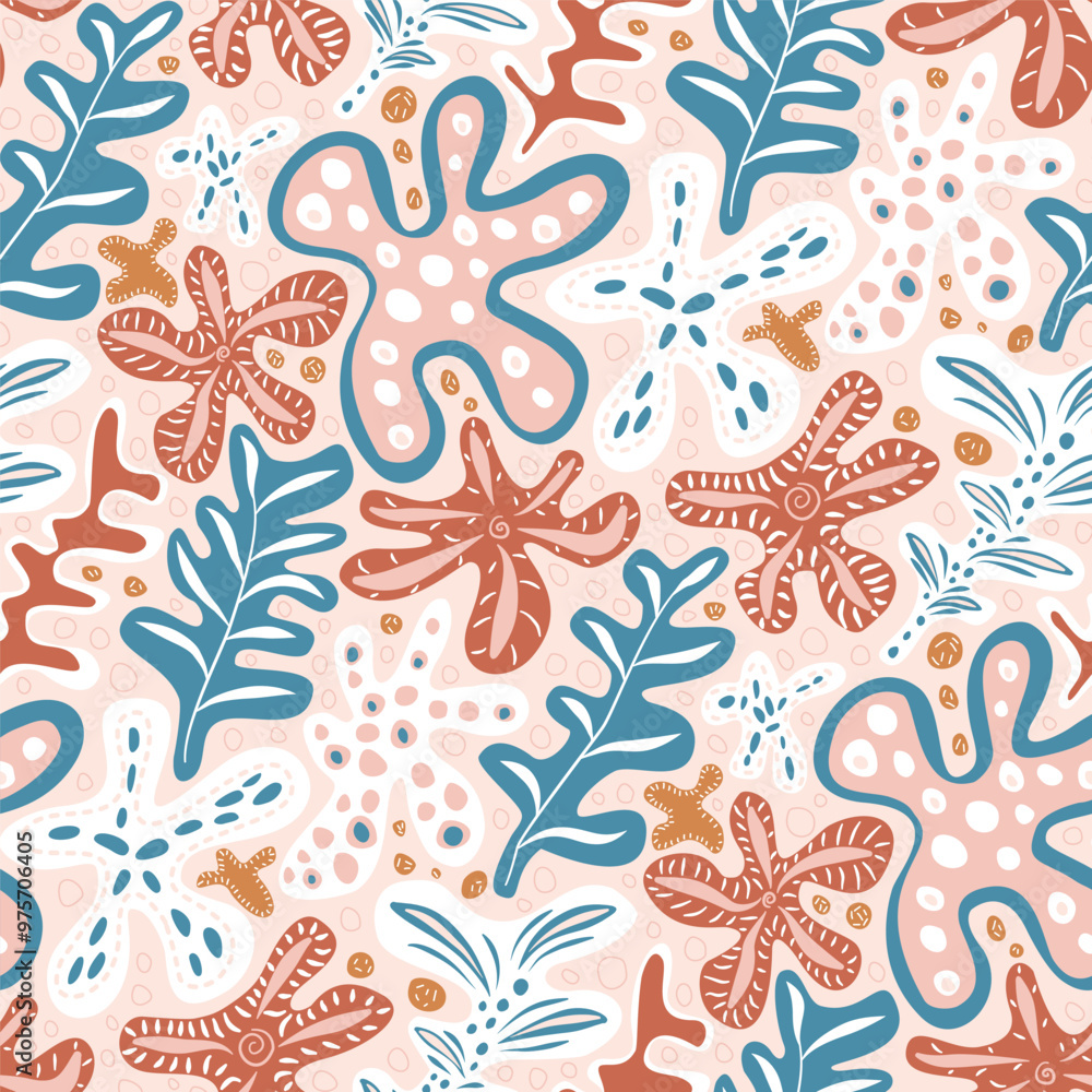 Poster abstract boho folk style seamless pattern with organic shapes in calm pastel colors. surface pattern