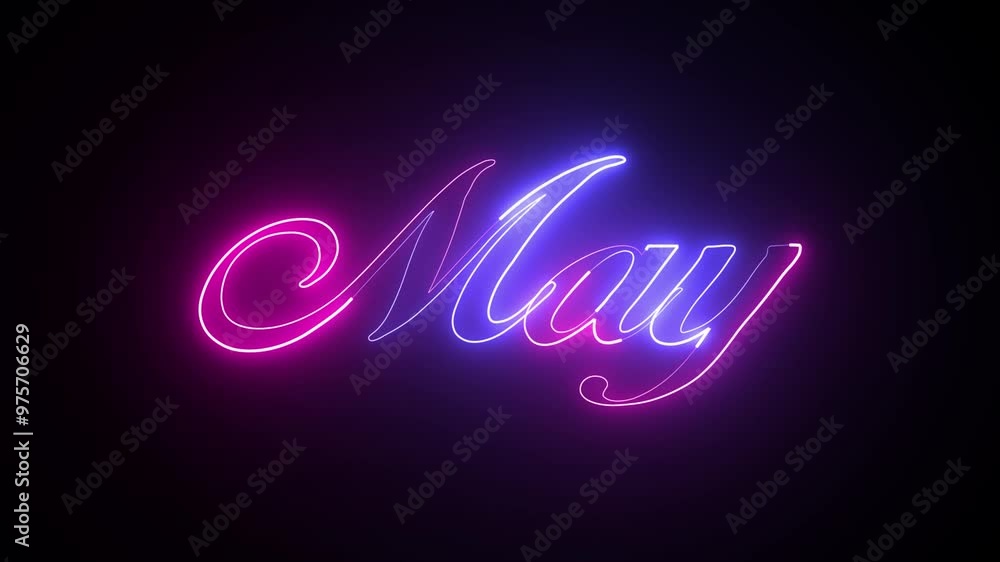 Poster abstract glowing text month may light neon effect background animation. may text animation: 4k motio